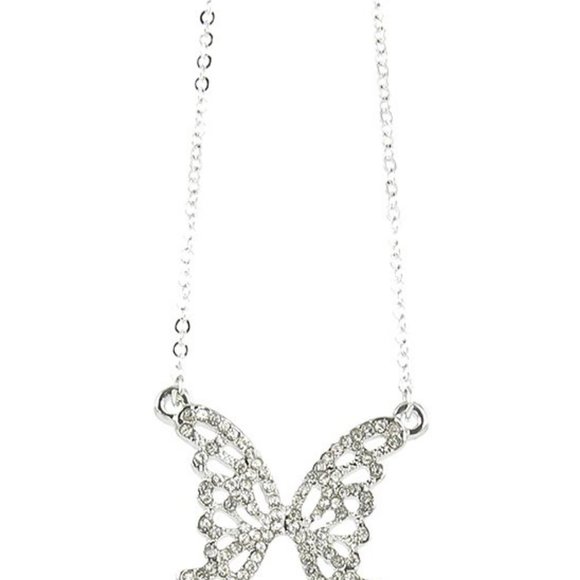 Rhinestone Butterfly Pendant Necklace - Picture 1 of 3